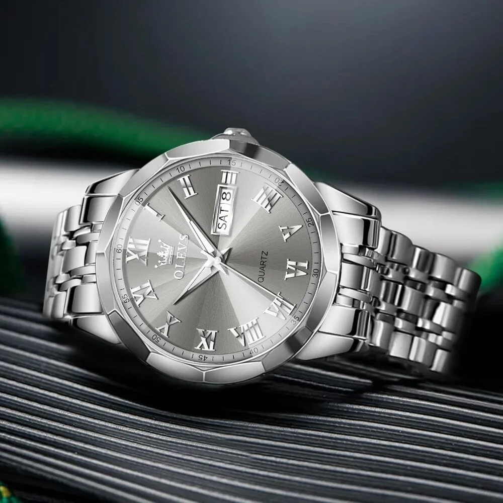 Olevs Men's Silver Grey Steel Stain Waterproof Stainless Luminous Stylish Watch